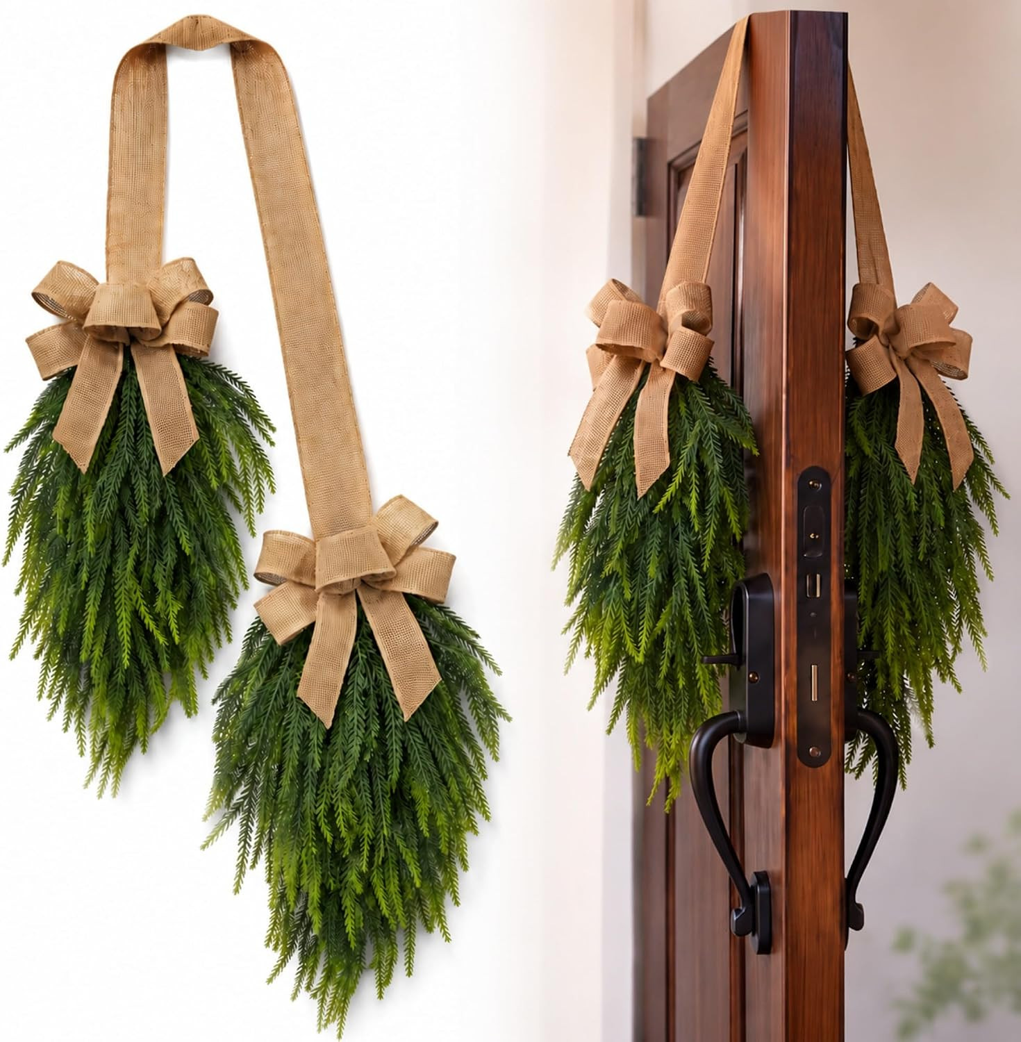 Dingion Christmas Norfolk Teardrop Swag with Burlap Bow | Amazon (US)
