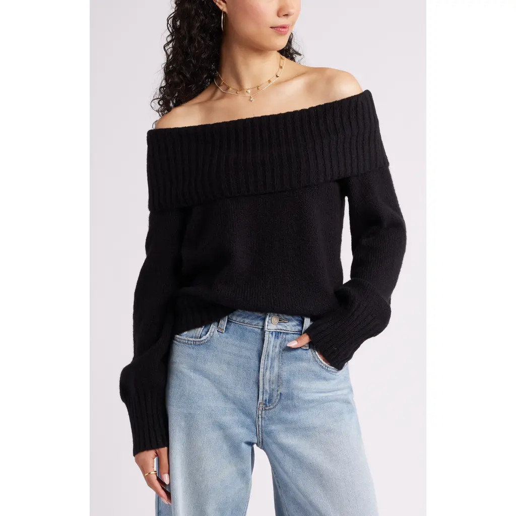 BP. Off the Shoulder Sweater in Black at Nordstrom, Size Xx-Small | Nordstrom