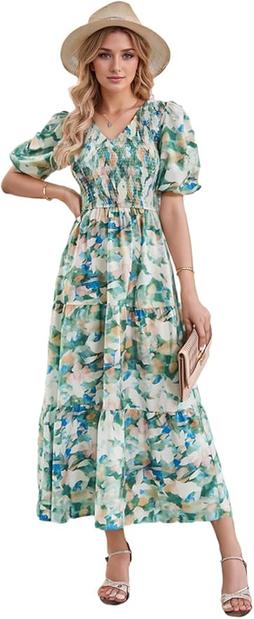 Sissyaki Women's Summer Boho Smocked Flowy Dress | Amazon (US)