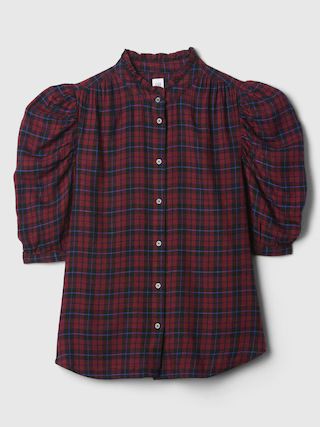 Plaid Flannel Puff Sleeve Shirt | Gap Factory