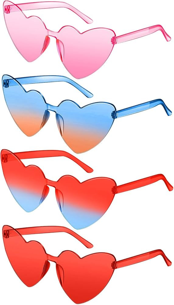 JDHXBMW 4 Pcs Heart Shape Sunglasses Rimless Party Glasses Heart Sunglasses Bulk Eyewar Accessori... | Amazon (US)