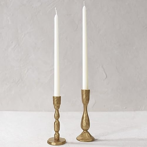 Antique Brass Handcrafted Iron Taper Candle Holders - Set of 2 Decorative Candlesticks for Weddings, Dining, and Parties | Amazon (US)