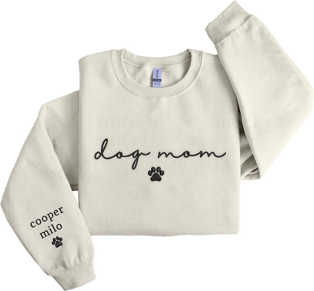 NAZENTI Custom Dog Mom Embroidered Sweatshirt with Pet Name on Sleeve, Fur Mama, Dog Lover Gifts | Amazon (US)
