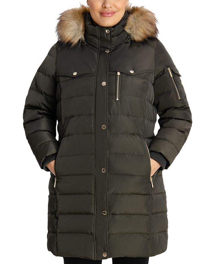 Michael Kors Women's Plus Size Faux-Fur-Trim Hooded Down Puffer Coat, Created for Macy's & Review... | Macys (US)