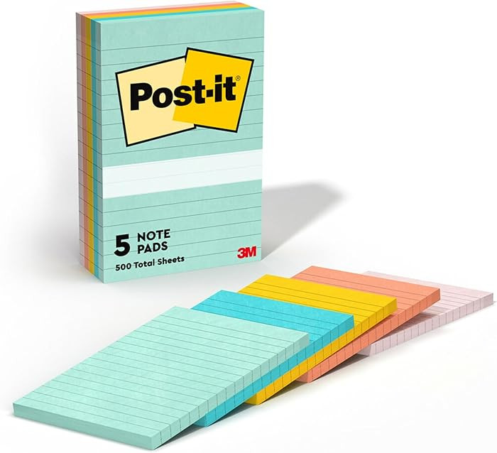 Post-it Notes, 4 in x 6 in, 5 Lined Sticky Note Pads, 100 Sheets per Pad, Beachside Café Collect... | Amazon (US)