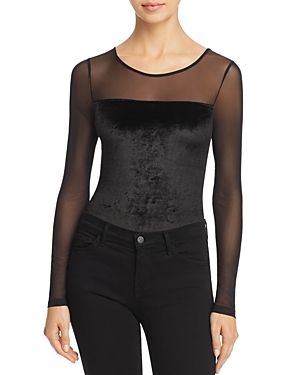 French Connection Allie Velvet & Mesh Bodysuit - 100% Exclusive | Bloomingdale's (US)