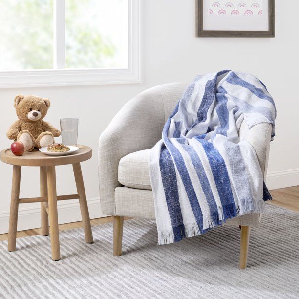 Gap Home Kids Ombre Stripe Organic Cotton Throw with Fringe, Blue, 50 x60 - Walmart.com | Walmart (US)