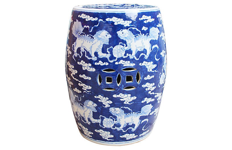 Fasano Garden Stool, Blue/White | One Kings Lane