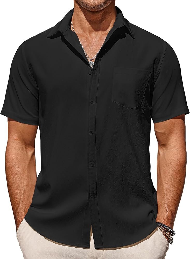 COOFANDY Men's Casual Summer Beach Wrinkle Free Shirts Short Sleeve Button Down Lightweight Untuc... | Amazon (US)