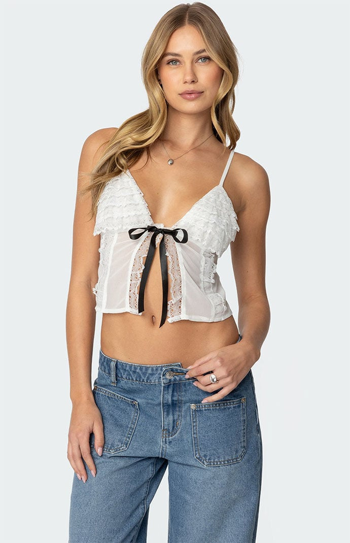 Edikted Women's Ruffled Babydoll Top in White - Size Medium | PacSun