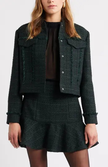 Treasure & Bond Tweed Bouclé Jacket in Green- Black at Nordstrom Rack, Size Small | Nordstrom Rack