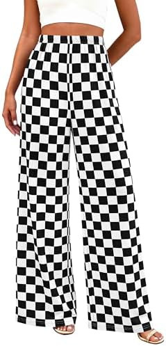BTFBM Womens Gingham Palazzo Pants Casual Wide Leg High Waisted Lounge Pajama Trousers with Pocke... | Amazon (US)