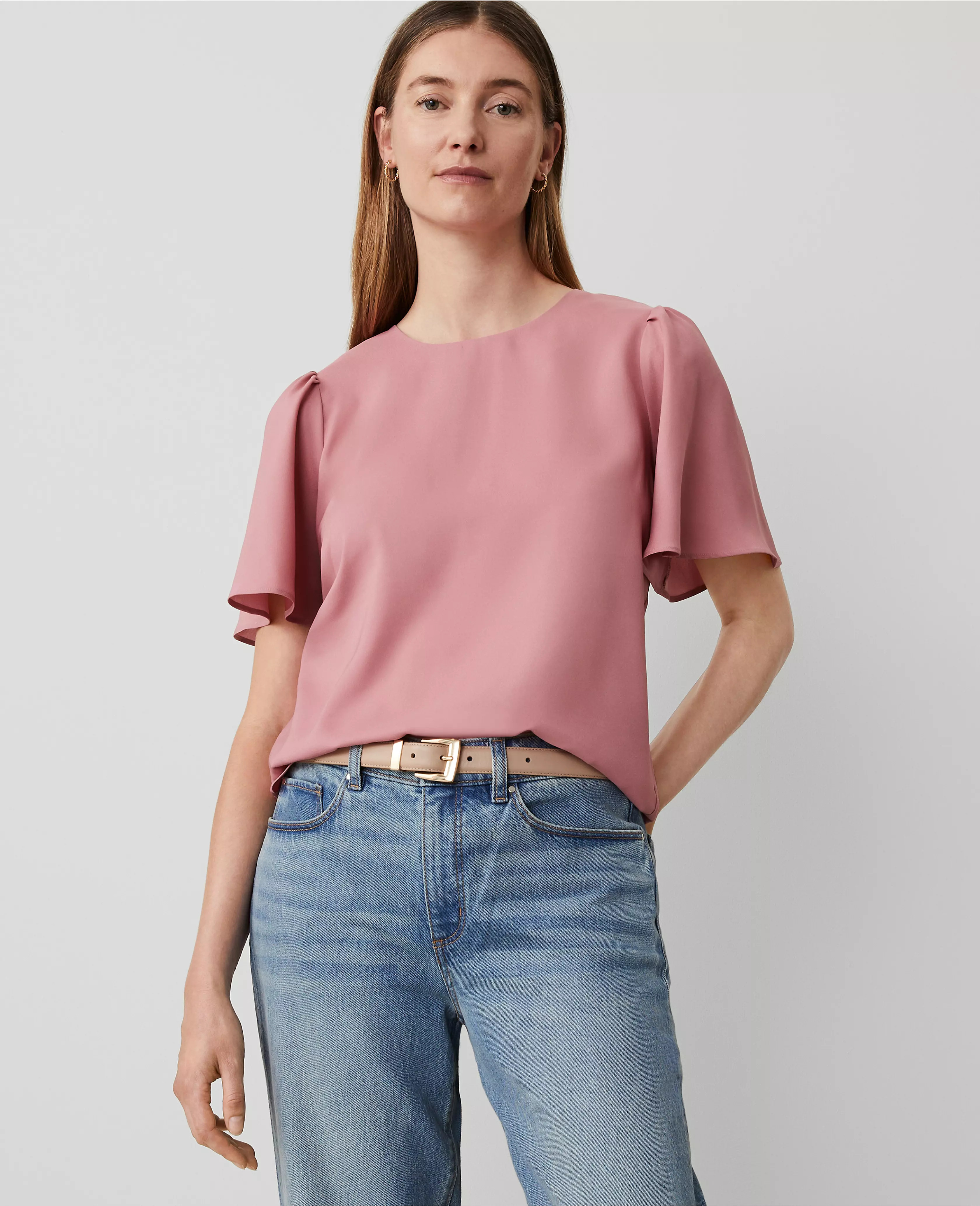 Petite Shirred Short Sleeve Top | Ann Taylor (US)