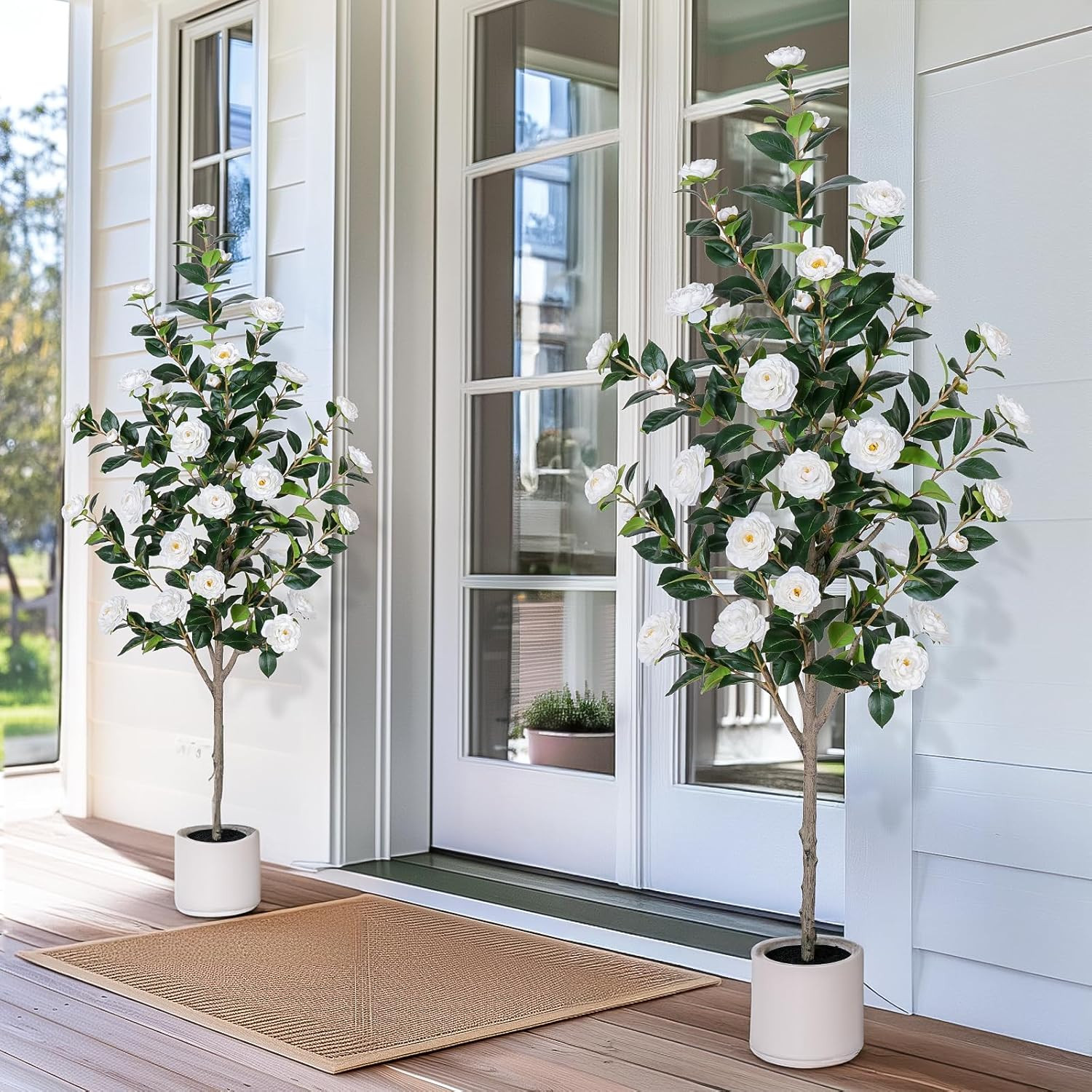 63 inch Artificial Camellia Tree with White Flower Pots -2 Pack White Fake Tree,5 Ft Faux Plants ... | Amazon (US)