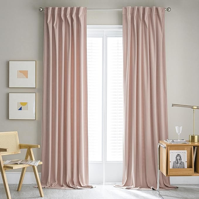 Baby Pink Velvet Curtains for Girls Bedroom, Back Tab Rod Pocket Soundproof Room Darkening Window... | Amazon (US)