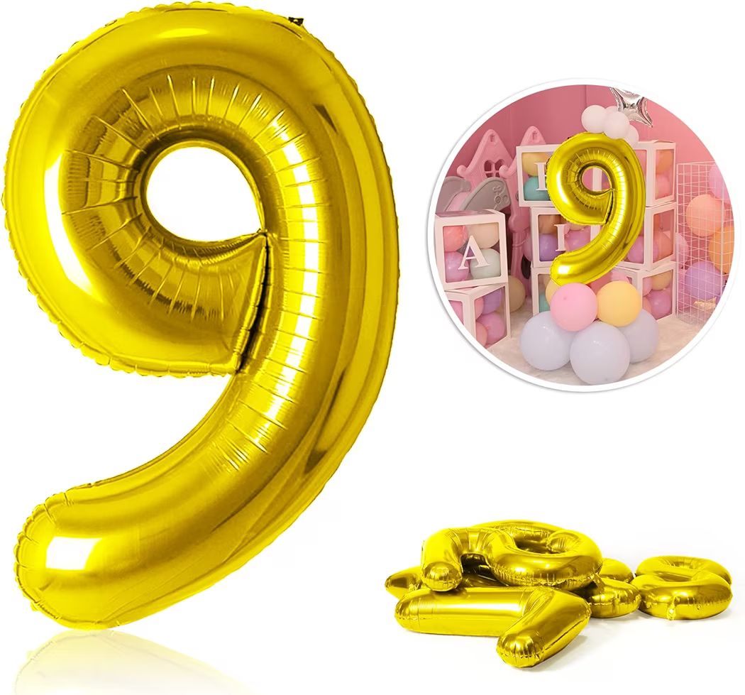 Gold 40 Inch Big Number Helium Balloons 0-9(Zero-Nine) Foil Mylar Giant Digit Balloon for Birthda... | Amazon (US)