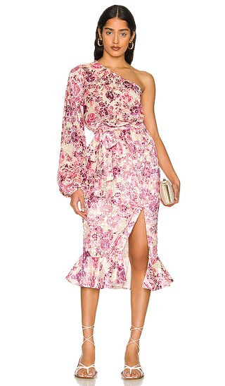 Suki One Shoulder Dress in Off White & Crimson | Revolve Clothing (Global)