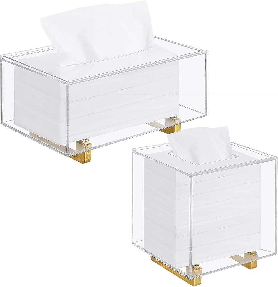 2 Pcs Acrylic Tissue Box Cover Clear Tissue Box Holder 2 Sizes Rectangular Square Dryer Sheet Con... | Amazon (US)