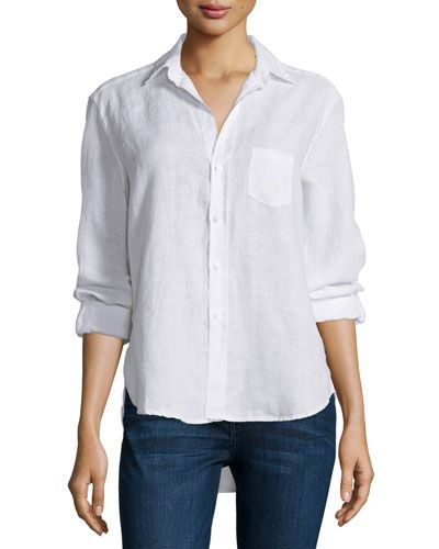 Eileen Button-Front Shirt, White | Neiman Marcus