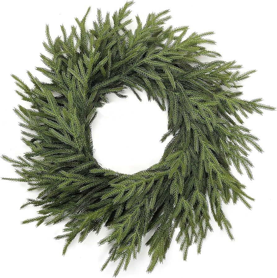 24" Real Touch Norfolk Pine Wreath for Front Door Artificial Christmas Wreath Green Faux Pine Wreath for Wall Windows Mantle Outdoor Christmas Decoration | Amazon (US)