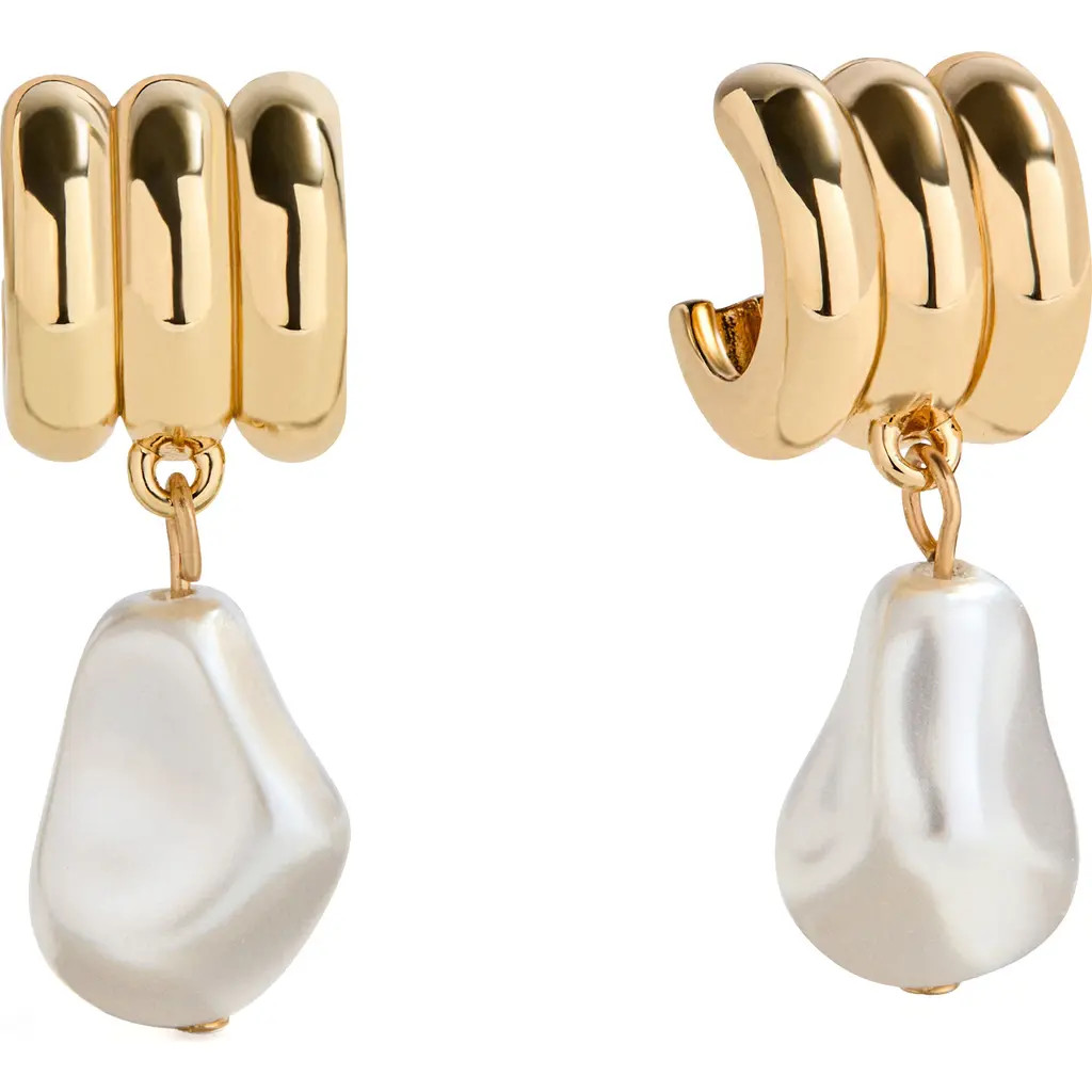 BaubleBar Teagan Ribbed Drop Earrings in Pearl at Nordstrom | Nordstrom