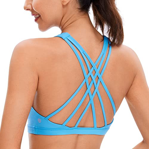 CRZ YOGA Strappy V Neck Sports Bras for Women - Criss Cross Back Wireless Padded Workout Yoga Bra Serenity Blue X-Large | Amazon (US)