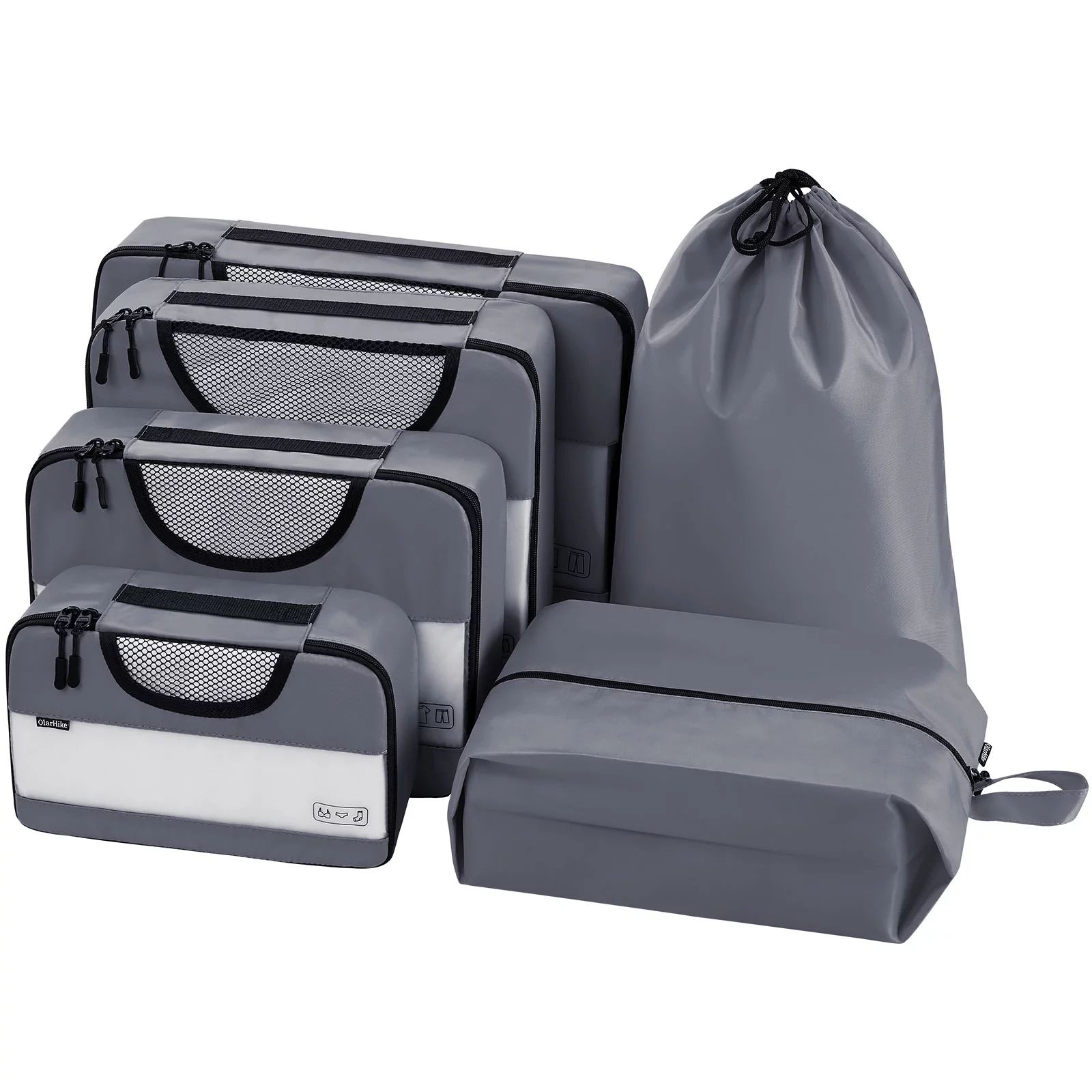 Olarhike 6 Set Packing Cubes, Travel Luggage Organizers with Laundry Bag & Shoe Bag (Gray) | Walmart (US)