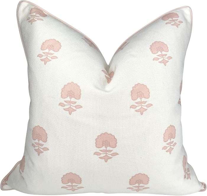Jillien Harbor “The Lauderdale” Floral Block Print Pillow Cover – Blush Pink and Off-White ... | Amazon (US)
