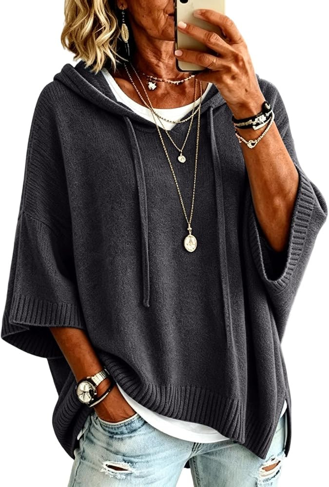 Women Oversized Tunic Sweaters Fall Slouchy 3/4 Sleeve Ribbed Knit Pullover | Amazon (US)
