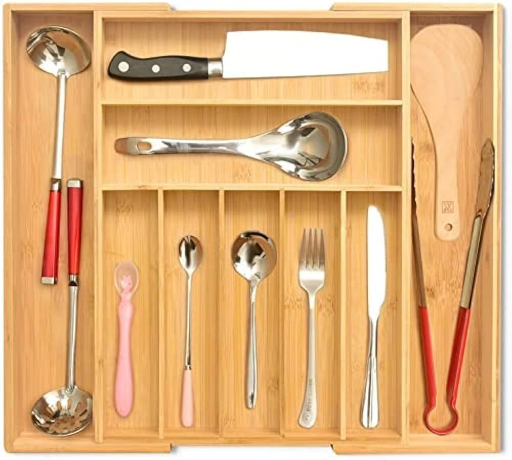 Signature Living Bamboo Expandable Utensil Drawer Organizer, Premium Bamboo for Cutlery, Flatware... | Amazon (US)