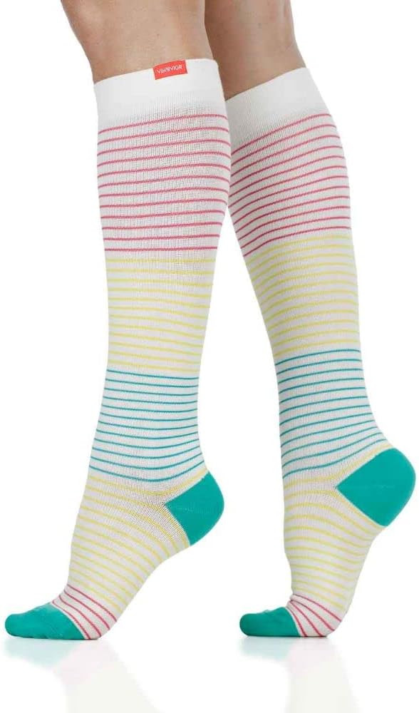 VIM&VIGR Cotton 15-20 mmHg Graduated Compression Socks (Juicy Pinstripe, Small/Medium Wide Calf (... | Amazon (US)