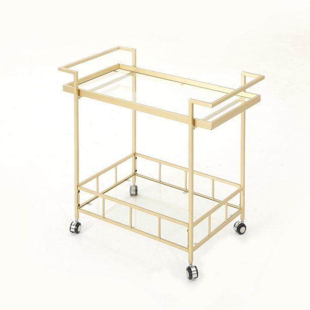 Outdoor Industrial Iron and Glass Bar Cart, Gold | Walmart (US)
