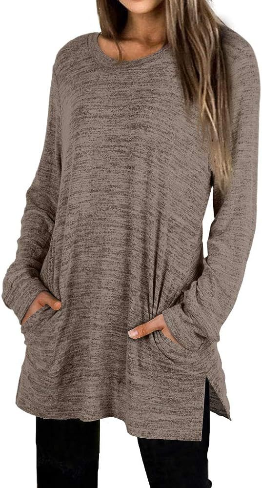 XIEERDUO Womens Casual Sweatshirts Long Sleeve Shirts Oversized with Pocket Tunic Tops S-2XL | Amazon (US)