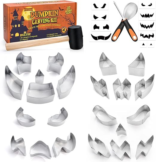 Pumpkin Carving Kit for Kids, 22 PSC Stainless Steel Pumpkin Carving Tools with Hammer and 2 Carv... | Amazon (US)