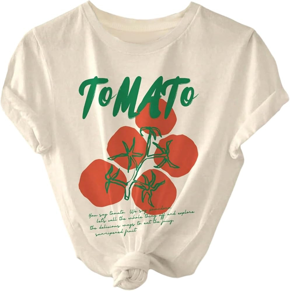 SweatyRocks Women's Tomato Graphic Crew Neck T Shirts Letter Print Short Sleeve Summer Casual Tee... | Amazon (US)