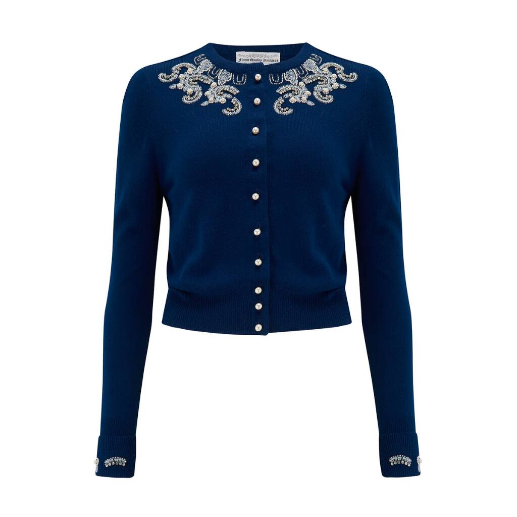 Hand Beaded Cardigan In Navy Vintage 1940s Style | Not On The High Street