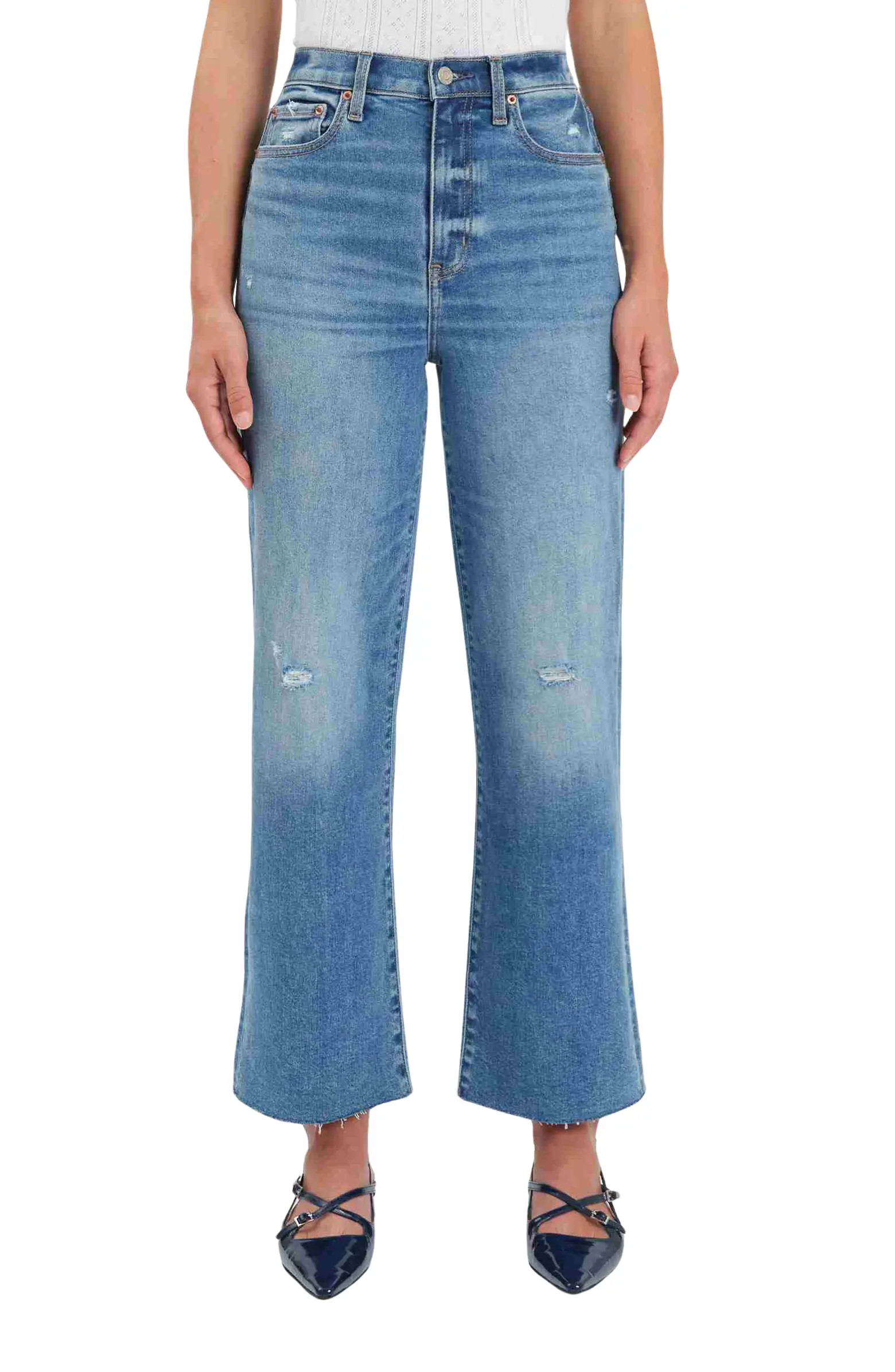 Pleaser High Waist Raw Hem Crop Jeans | Nordstrom
