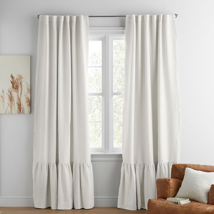 Belgian Linen Ruffle Blackout Curtain | Pottery Barn Teen