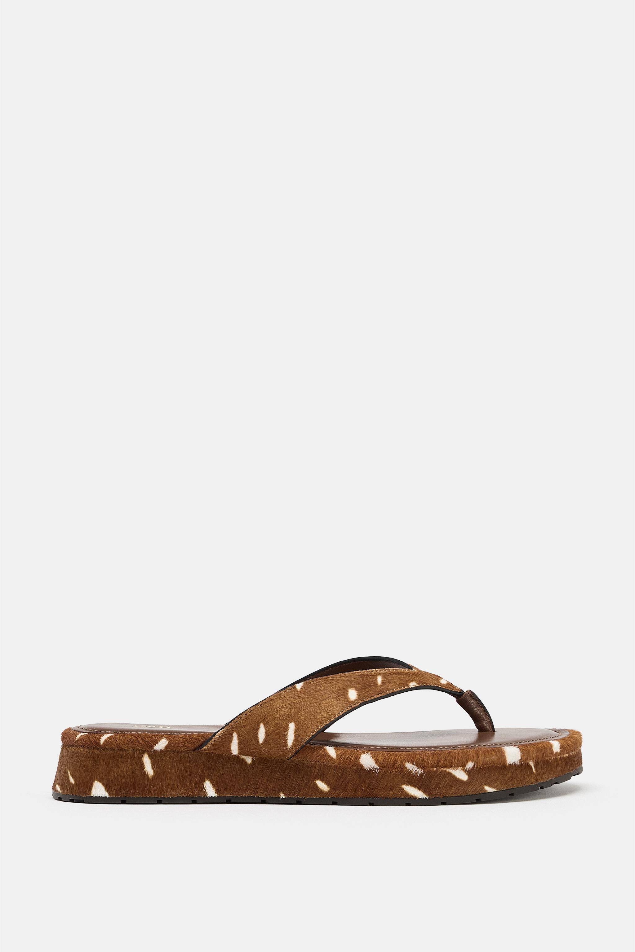 PRINTED LEATHER PLATFORM SANDALS | Zara US