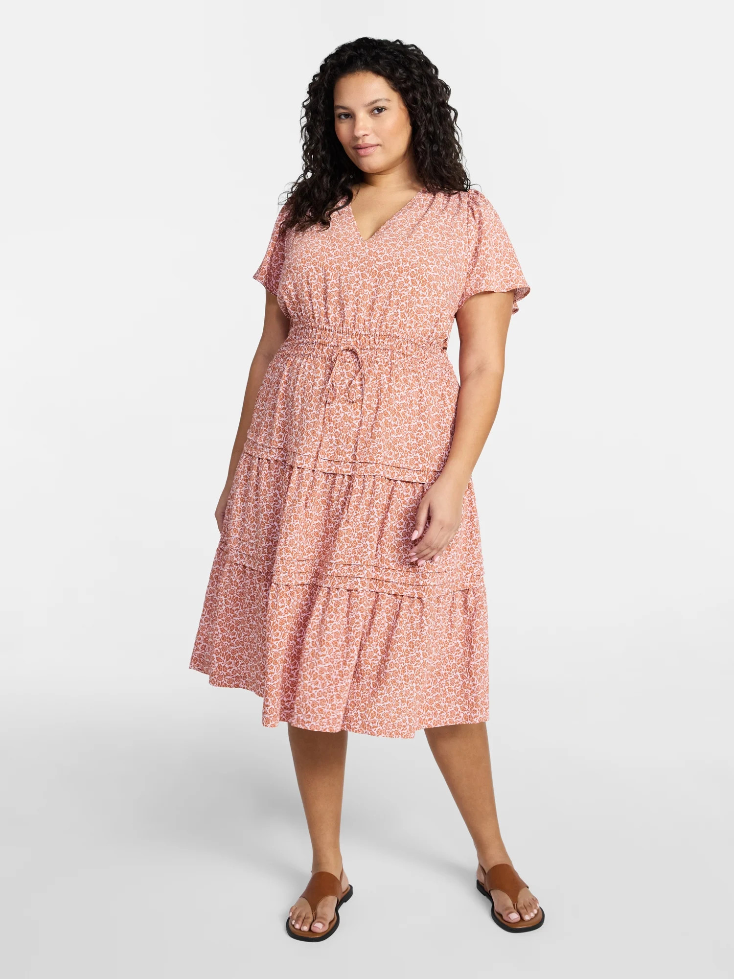 Terra & Sky Women's Plus Size Midi Dress with Flutter Sleeves, Sizes 0X-5X | Walmart (US)
