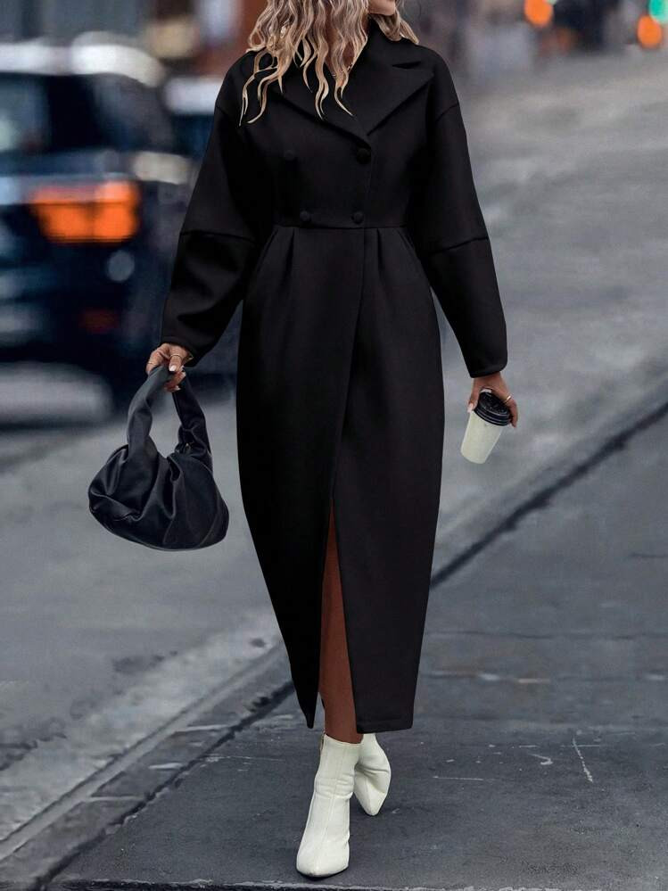 Chiquease Women's Elegant Solid Color Long Sleeve Long Coat, Winter | SHEIN