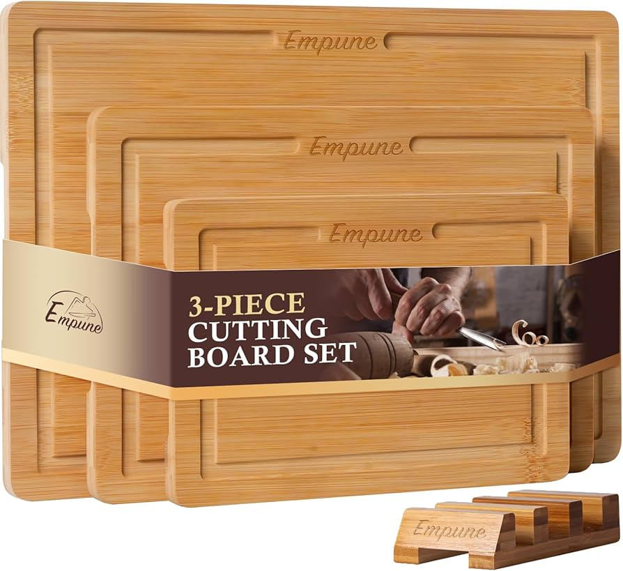 Empune Bamboo Cutting Board Set, Wood Cutting Boards for Kitchen with Holder Wooden Chopping Boar... | Amazon (US)