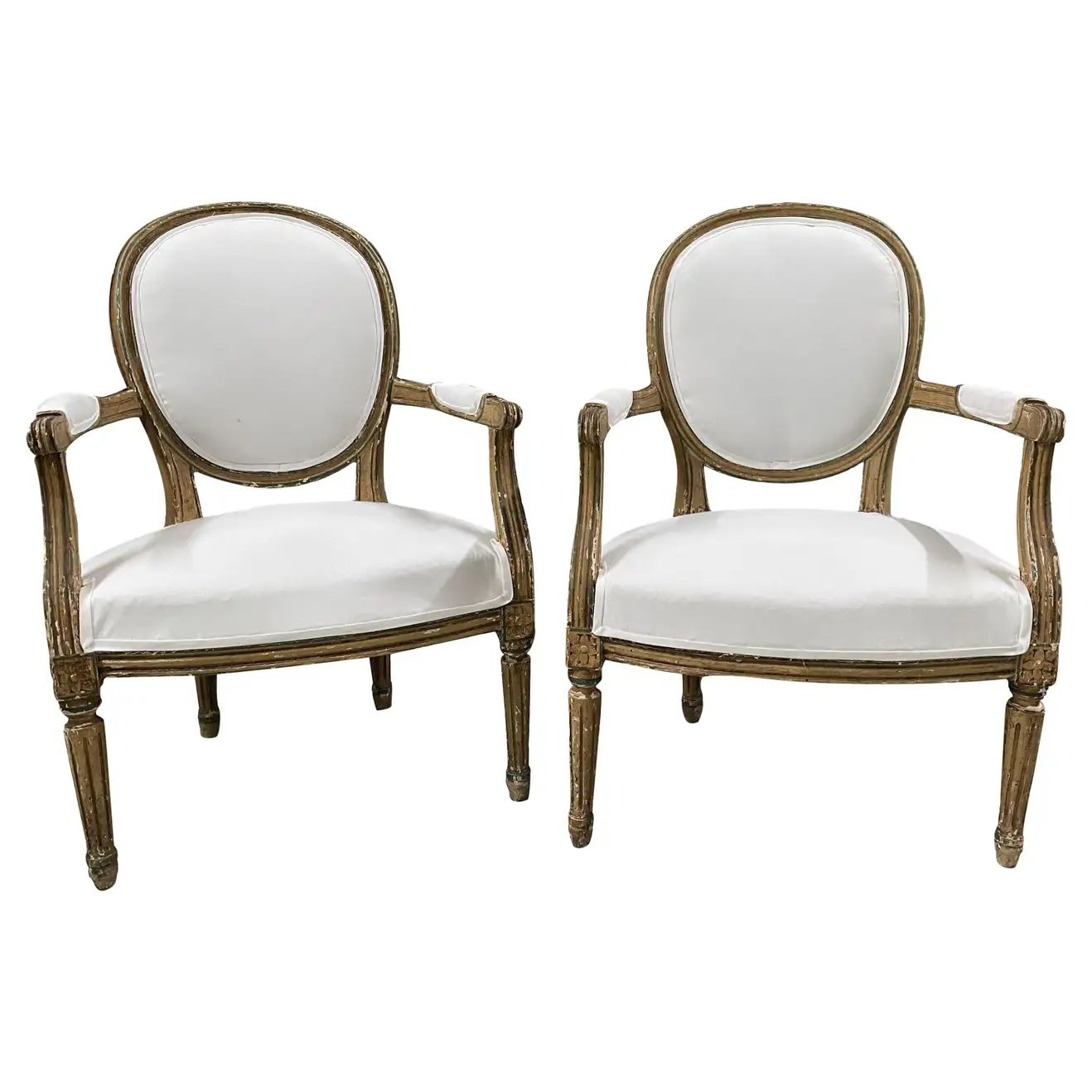 Pair of 19th Century French Louis XVI Gold and Green Armchairs | 1stDibs