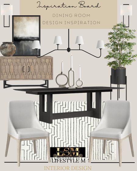 Gorgeous dining room design inspiration to update your homes look. Easily recreate this look by shopping the pieces below. Black dining table, dining room rug, dining chairs, dining room buffet console, vase decor, wall art, wall sconce lights, dining room chandelier, black planters, faux tree, table candle holder decor.

#LTKSeasonal #LTKhome #LTKstyletip