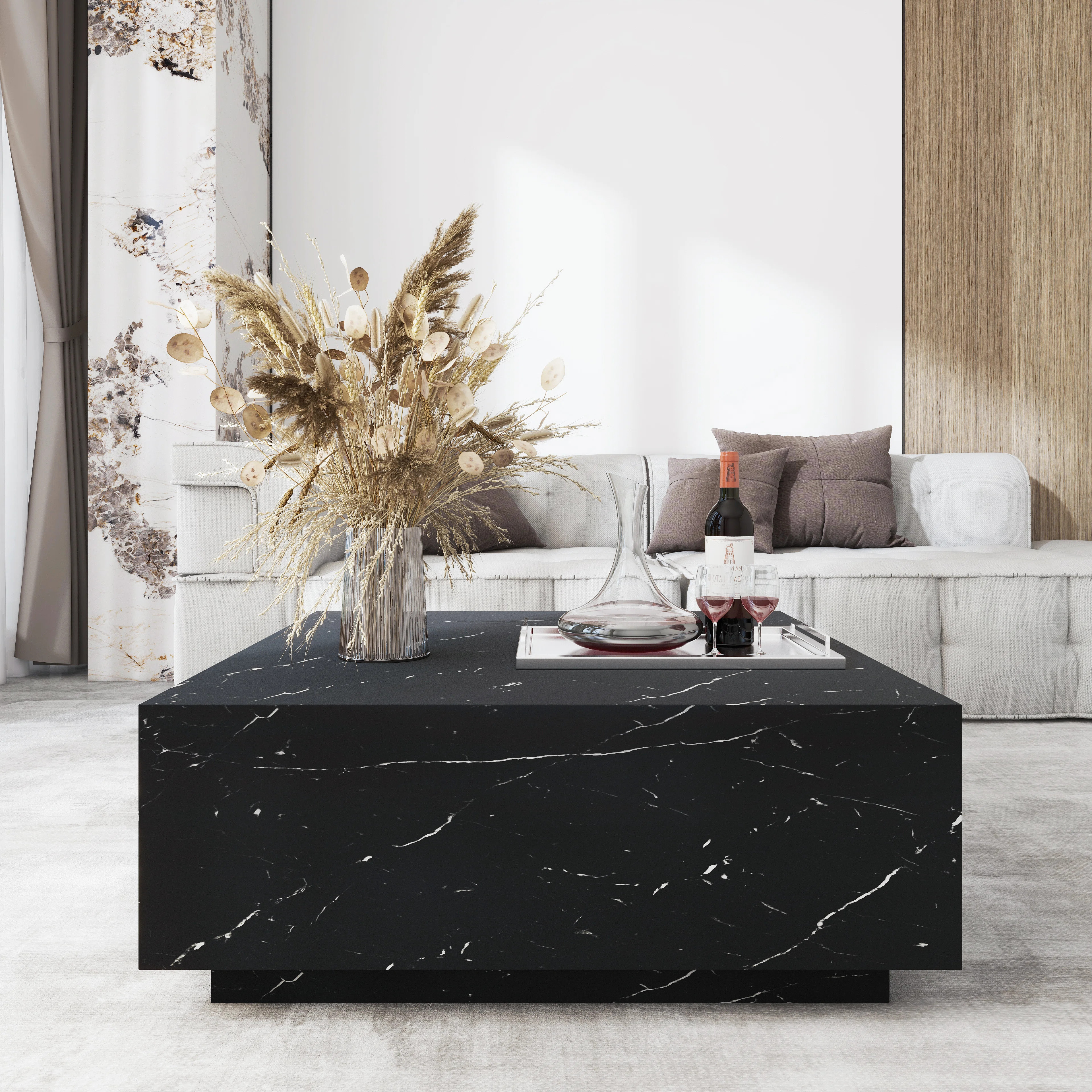 Wahidul 35'' Faux Marble Modern Block Coffee Table | Wayfair North America