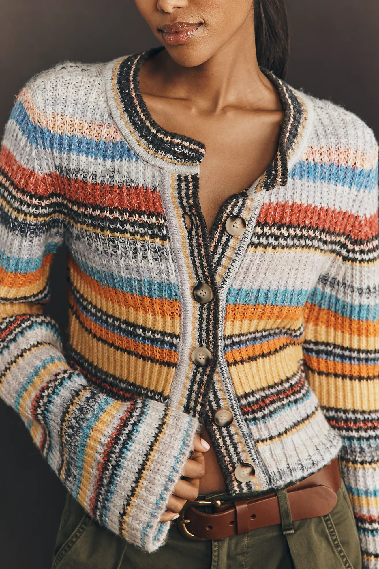Pilcro Ribbed Multi-Stripe Cardigan Sweater | Anthropologie (US)