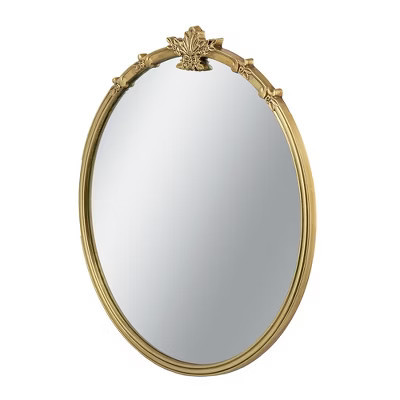 Dexmalle Vintage Round Wall Mirror With Gold Finish And Decorative Leaf Crest | Target
