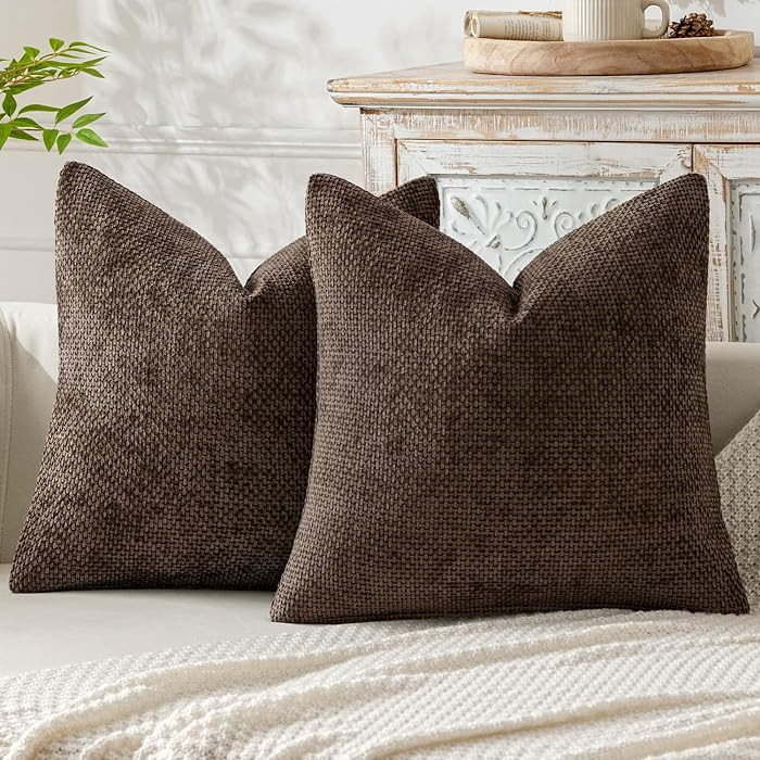 MIULEE Pack of 2 Couch Throw Pillow Covers 18x18 Inch Neutral Dark Brown Boho Accent Decorative P... | Amazon (US)