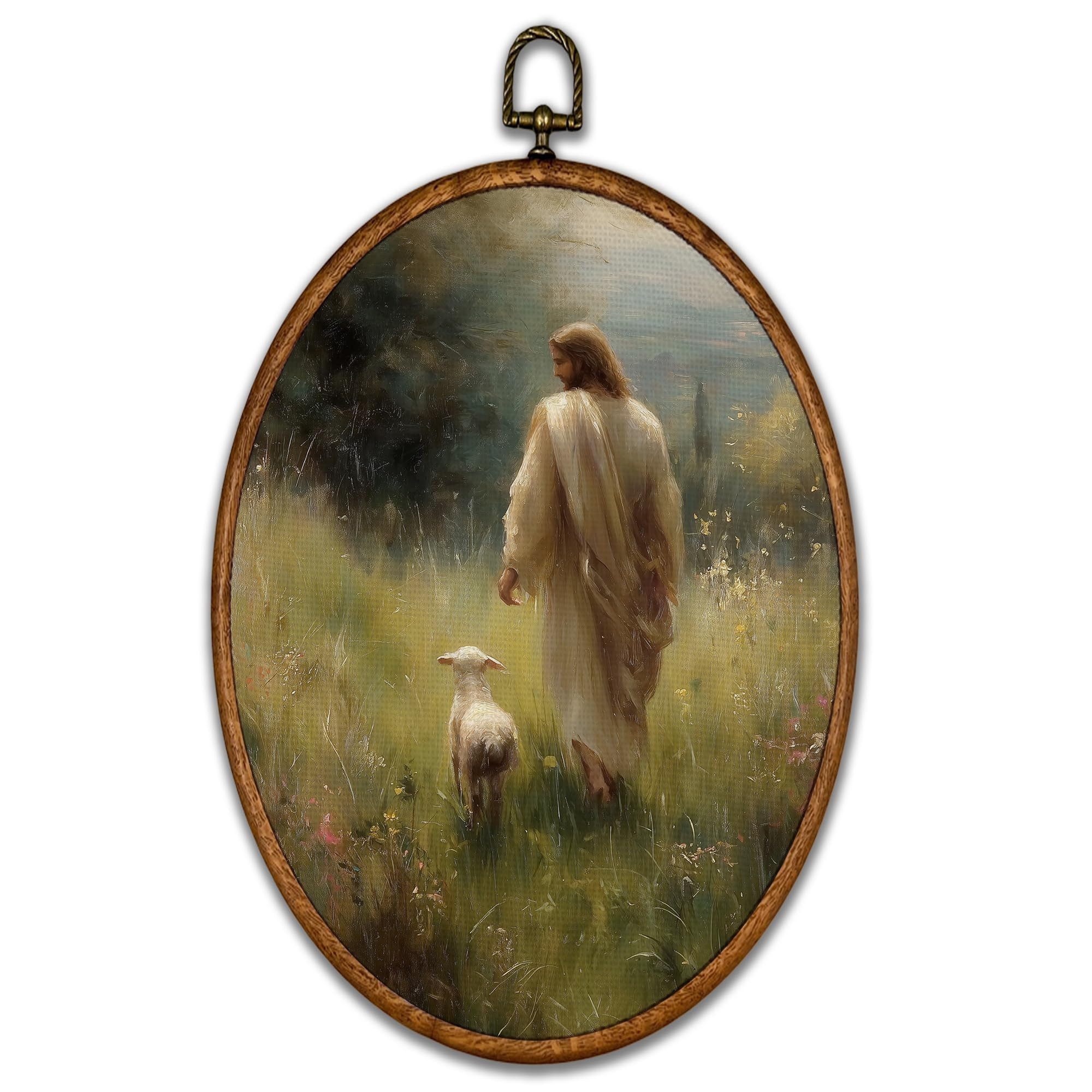 BCUANGD Vintage Jesus Sheep Oval Wall Art Decor - Retro Easter Spring Botanical Wall Art Canvas F... | Amazon (US)