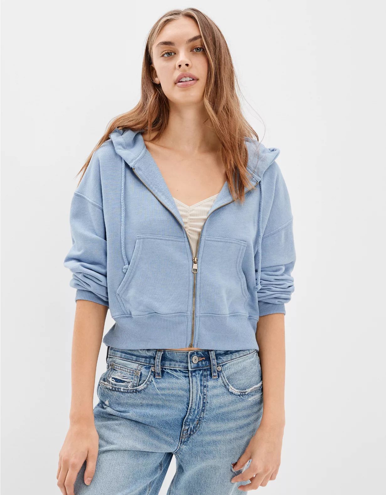 AE Cropped Zip-Up Hoodie | American Eagle Outfitters (US & CA)